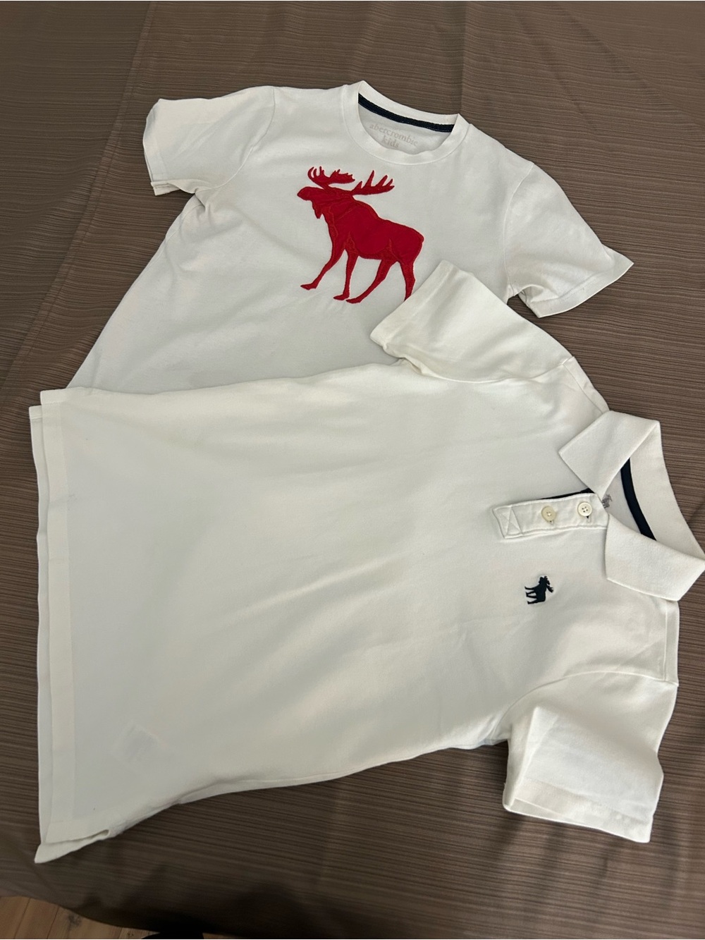 Abercrombie & Fitch White Tee and Polo Set with Red Moose and Navy Logo